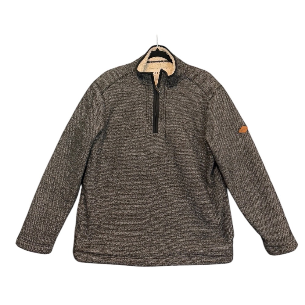 Orvis Mens Quarter Zip Sherpa Lined Fleece Pullover Sweater‎ Gray Black Medium